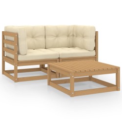 vidaXL Juego de muebles de jardín 3 pzas y cojines madera pino maciza