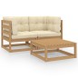 vidaXL Juego de muebles de jardín 3 pzas y cojines madera pino maciza vidaXL Juego de muebles de jardín 3 pzas y cojines madera pino maciza