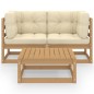 vidaXL Juego de muebles de jardín 3 pzas y cojines madera pino maciza vidaXL Juego de muebles de jardín 3 pzas y cojines madera pino maciza