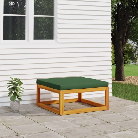 vidaXL Reposapiés de jardín madera maciza acacia con cojín verde