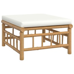 vidaXL Reposapiés de jardín bambú con cojín blanco crema