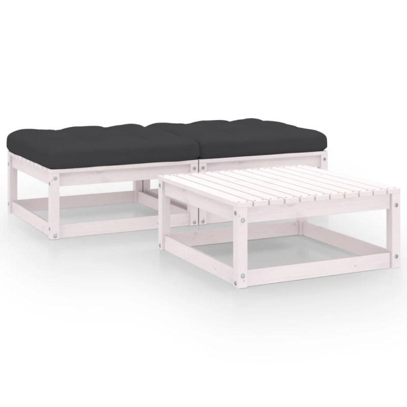 vidaXL Juego de muebles de jardín 3 pzas y cojines madera maciza pino vidaXL Juego de muebles de jardín 3 pzas y cojines madera maciza pino