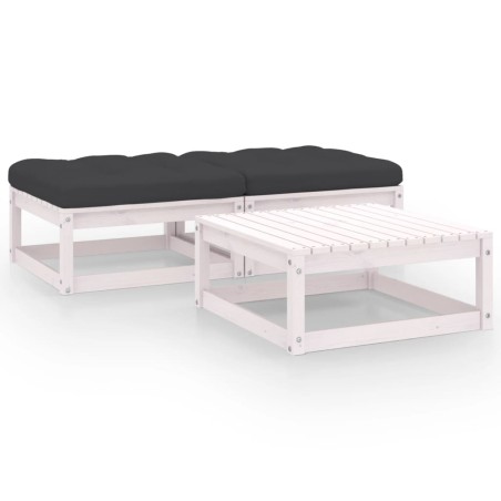 vidaXL Juego de muebles de jardín 3 pzas y cojines madera maciza pino