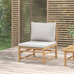 vidaXL Sofá central de jardín bambú con cojines gris claro