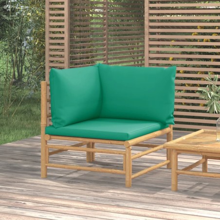 vidaXL Sofá esquinero de jardín bambú con cojines verde