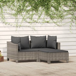 vidaXL Set de muebles de jardín 3 pzas y cojines ratán sintético gris