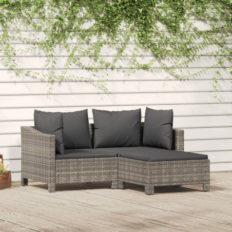 vidaXL Set de muebles de jardín 3 pzas y cojines ratán sintético gris