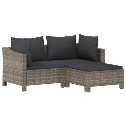 vidaXL Set de muebles de jardín 3 pzas y cojines ratán sintético gris