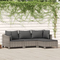 vidaXL Set de muebles de jardín 4 pzas y cojines ratán sintético gris
