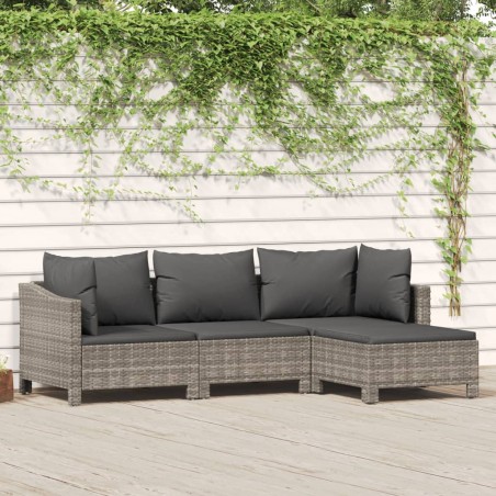 vidaXL Set de muebles de jardín 4 pzas y cojines ratán sintético gris