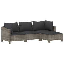 vidaXL Set de muebles de jardín 4 pzas y cojines ratán sintético gris