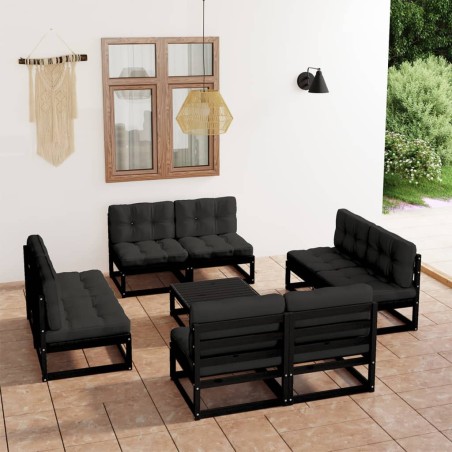 vidaXL Juego de muebles de jardín 9 pzas y cojines madera pino maciza