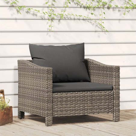 vidaXL Sillón de jardín con cojín ratán sintético gris