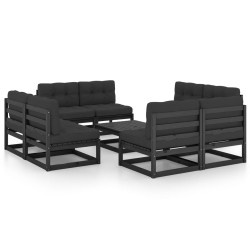 vidaXL Juego de muebles de jardín 9 pzas y cojines madera pino maciza