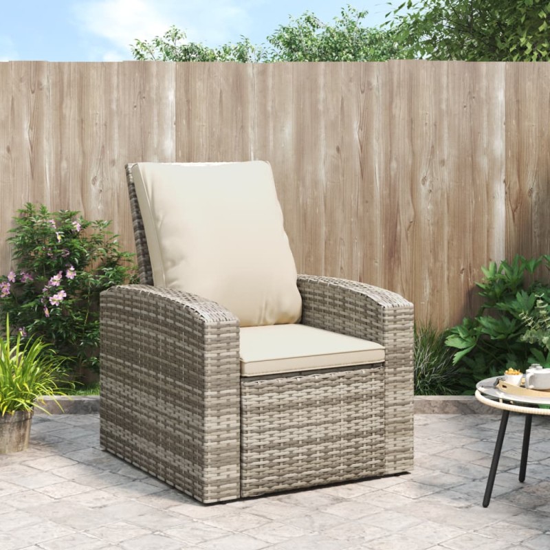 vidaXL Sillón reclinable jardín y cojines ratán sintético marrón claro vidaXL Sillón reclinable jardín y cojines ratán sintético marrón claro
