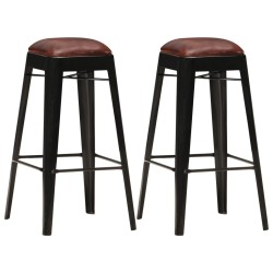vidaXL Taburetes de cocina 2 unidades cuero auténtico negro
