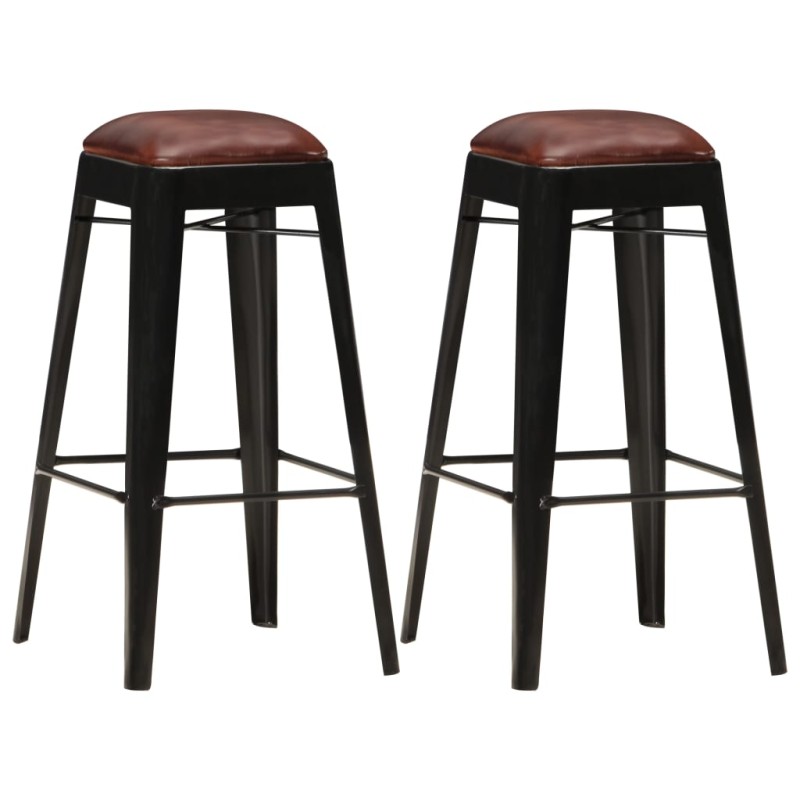 vidaXL Taburetes de cocina 2 unidades cuero auténtico negro vidaXL Taburetes de cocina 2 unidades cuero auténtico negro