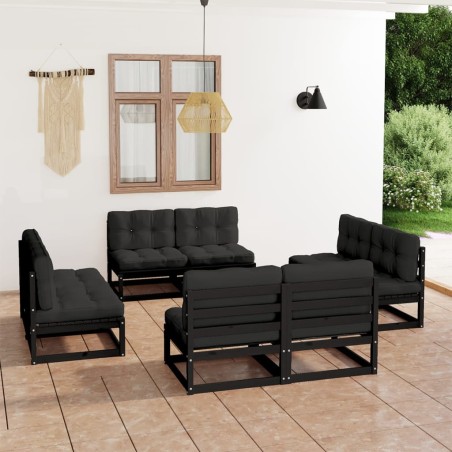 vidaXL Juego de muebles de jardín 8 pzas y cojines madera pino maciza