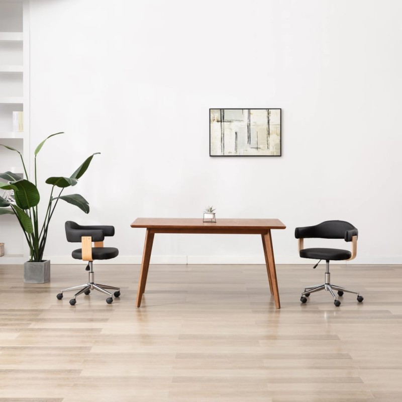 vidaXL Silla de comedor giratoria madera curvada cuero sintético negro vidaXL Silla de comedor giratoria madera curvada cuero sintético negro