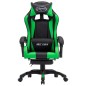 vidaXL Silla gaming con reposapiés cuero sintético verde y negro