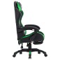 vidaXL Silla gaming con reposapiés cuero sintético verde y negro