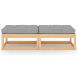 vidaXL Reposapiés de jardín con cojines 2 uds madera maciza de pino