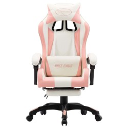 vidaXL Silla gaming con reposapiés cuero sintético rosa y blanco 