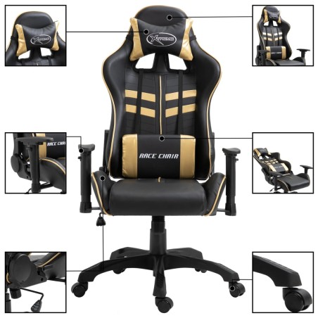 vidaXL Silla de gaming de cuero sintético dorado