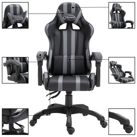 vidaXL Silla de gaming de cuero sintético gris
