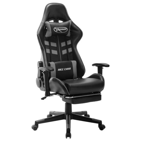 vidaXL Silla de gaming con reposapiés cuero sintético negro y gris