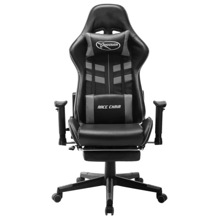 vidaXL Silla de gaming con reposapiés cuero sintético negro y gris