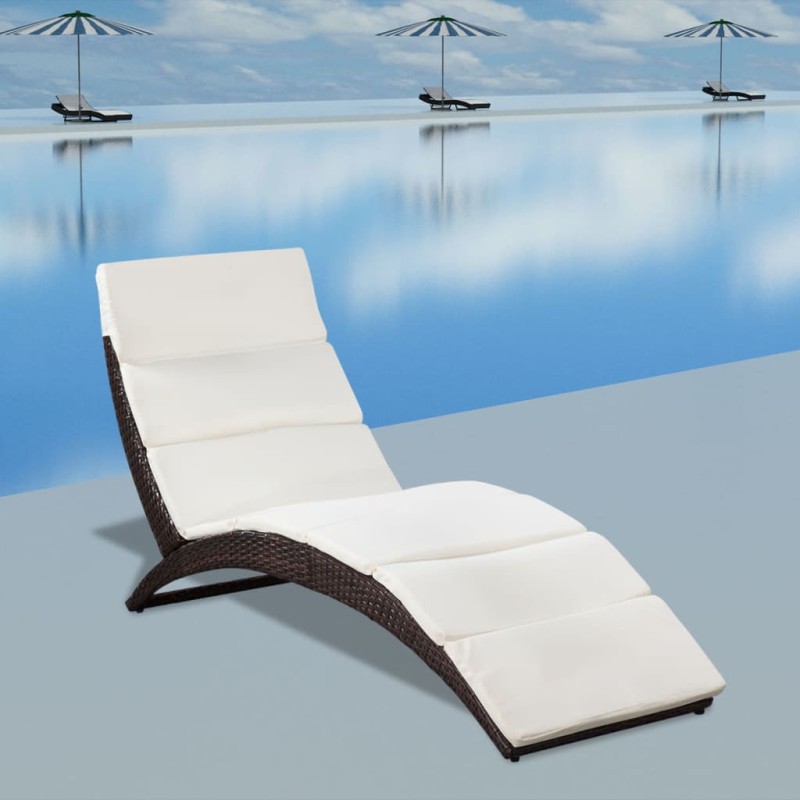 vidaXL Tumbona plegable con cojín ratán sintético marrón vidaXL Tumbona plegable con cojín ratán sintético marrón