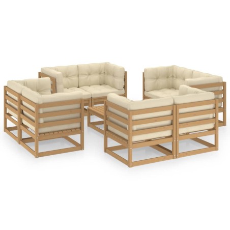vidaXL Muebles de jardín 9 piezas con cojines de madera de pino maciza