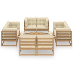 vidaXL Muebles de jardín 9 piezas con cojines de madera de pino maciza