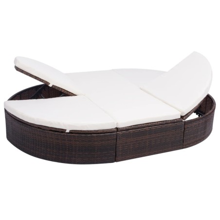 vidaXL Tumbona de jardín con cortinas de ratán sintético marrón