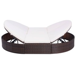 vidaXL Tumbona de jardín con cortinas de ratán sintético marrón