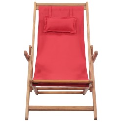 vidaXL Silla de playa plegable de tela y estructura de madera roja