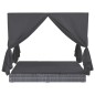 vidaXL Tumbona cama con cortinas de ratán sintético gris vidaXL Tumbona cama con cortinas de ratán sintético gris