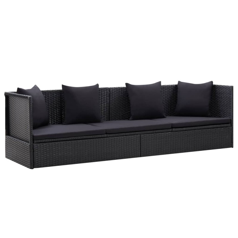 vidaXL Sofá de jardín con cojines y almohadas ratán sintético negro vidaXL Sofá de jardín con cojines y almohadas ratán sintético negro
