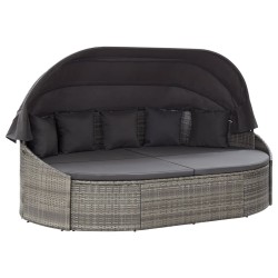 vidaXL Tumbona de jardín con dosel de ratán sintético gris 