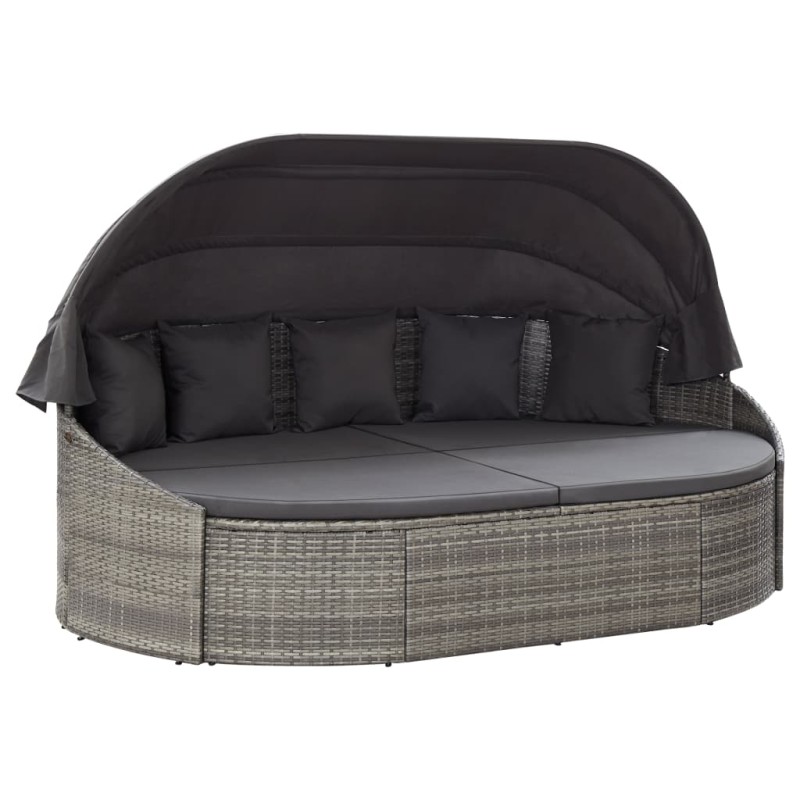 vidaXL Tumbona de jardín con dosel de ratán sintético gris vidaXL Tumbona de jardín con dosel de ratán sintético gris