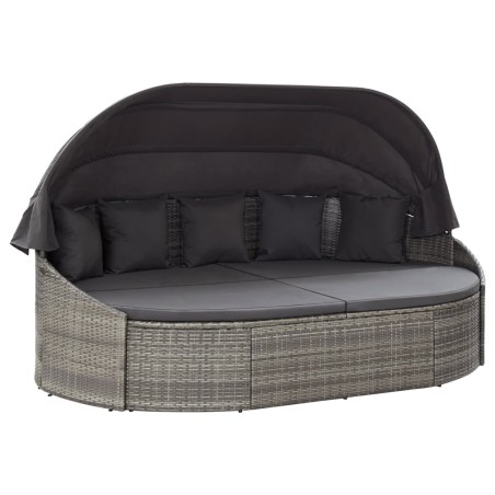 vidaXL Tumbona de jardín con dosel de ratán sintético gris 