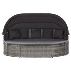 vidaXL Tumbona de jardín con dosel de ratán sintético gris 