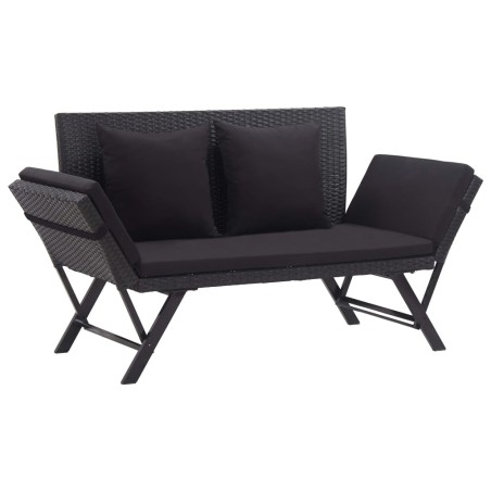 vidaXL Banco de jardín con cojines ratán sintético negro 176 cm