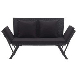 vidaXL Banco de jardín con cojines ratán sintético negro 176 cm