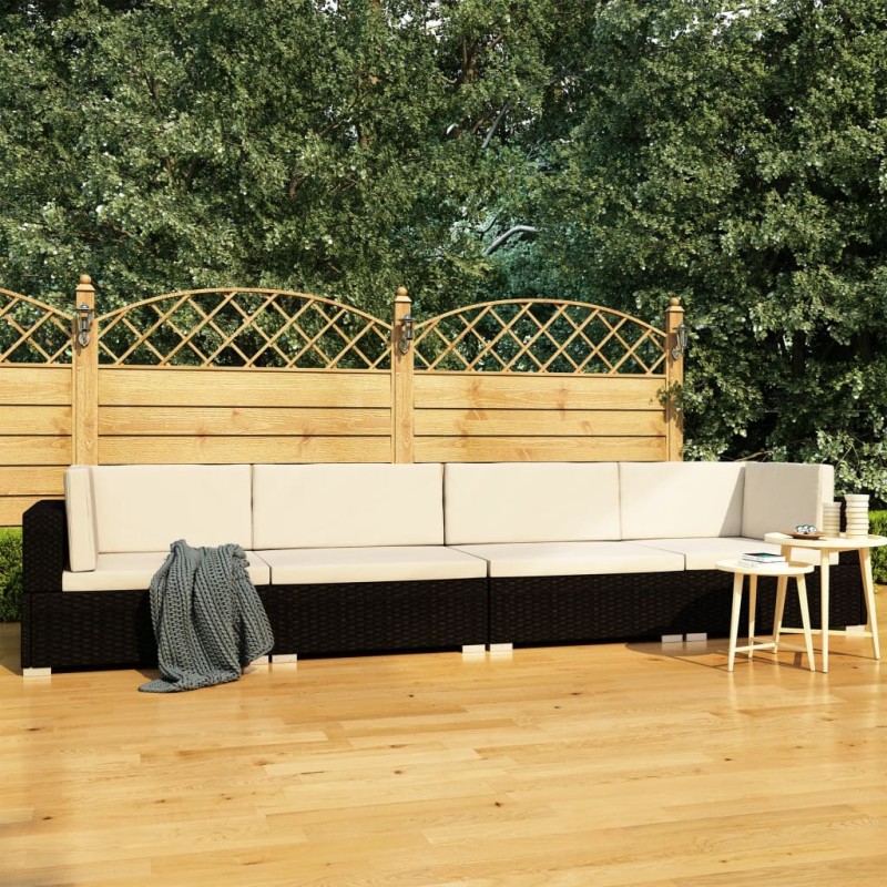 vidaXL Set de sofás de jardín 4 piezas y cojines ratán sintético negro vidaXL Set de sofás de jardín 4 piezas y cojines ratán sintético negro