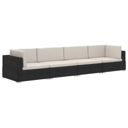 vidaXL Set de sofás de jardín 4 piezas y cojines ratán sintético negro