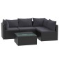 vidaXL Set muebles de jardín 5 piezas y cojines ratán sintético negro