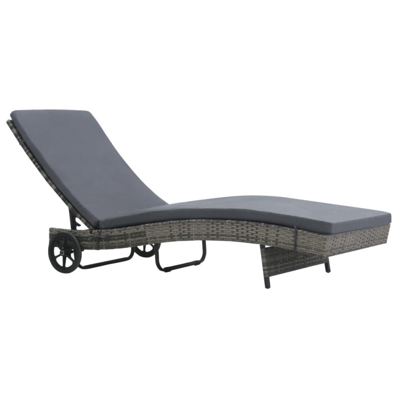 vidaXL Tumbona con ruedas y cojín de ratán sintético gris antracita vidaXL Tumbona con ruedas y cojín de ratán sintético gris antracita
