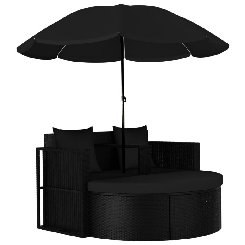 vidaXL Cama de jardín con sombrilla ratán sintético negro vidaXL Cama de jardín con sombrilla ratán sintético negro